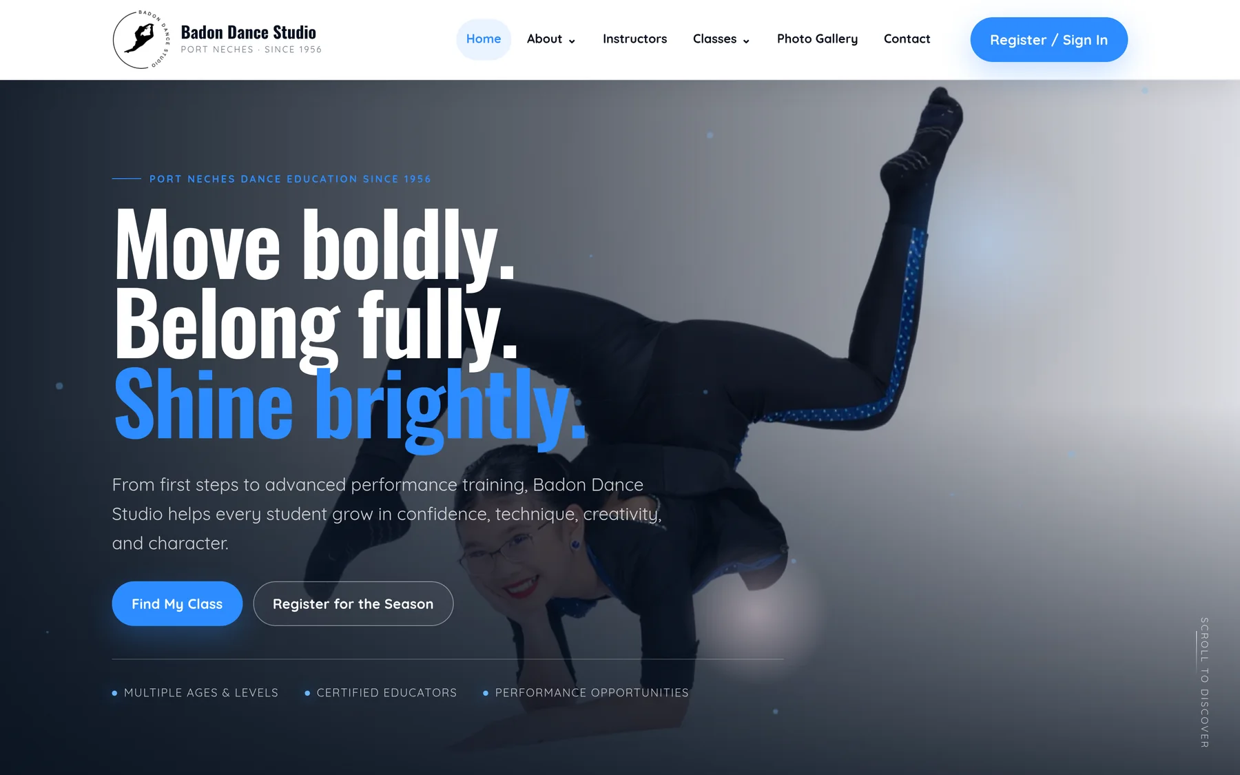 Badon Dance Studio homepage hero