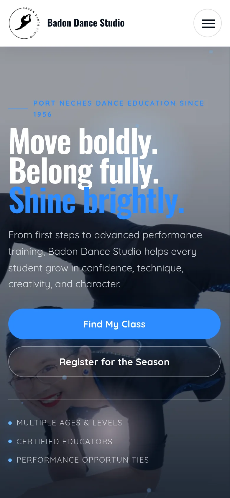 Badon Dance Studio mobile homepage