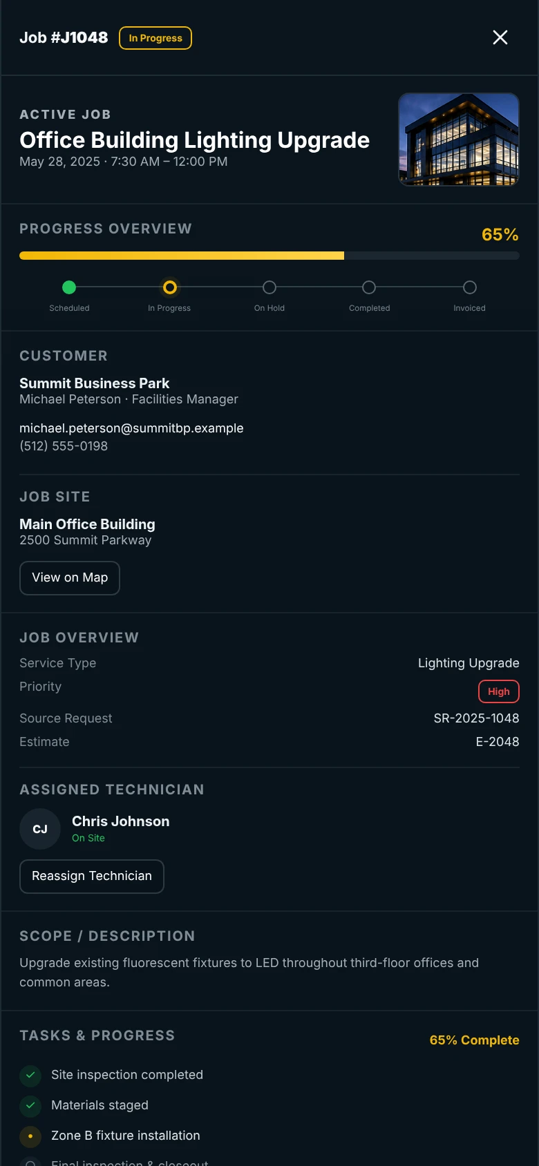 Ignite Operations mobile job detail